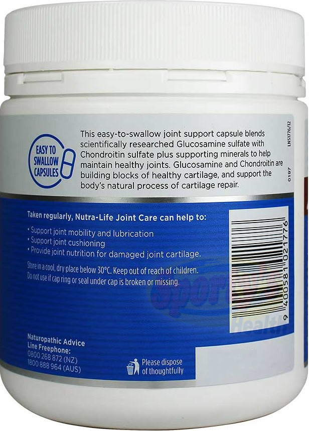 NutraLife Joint Care Capsules Back Label